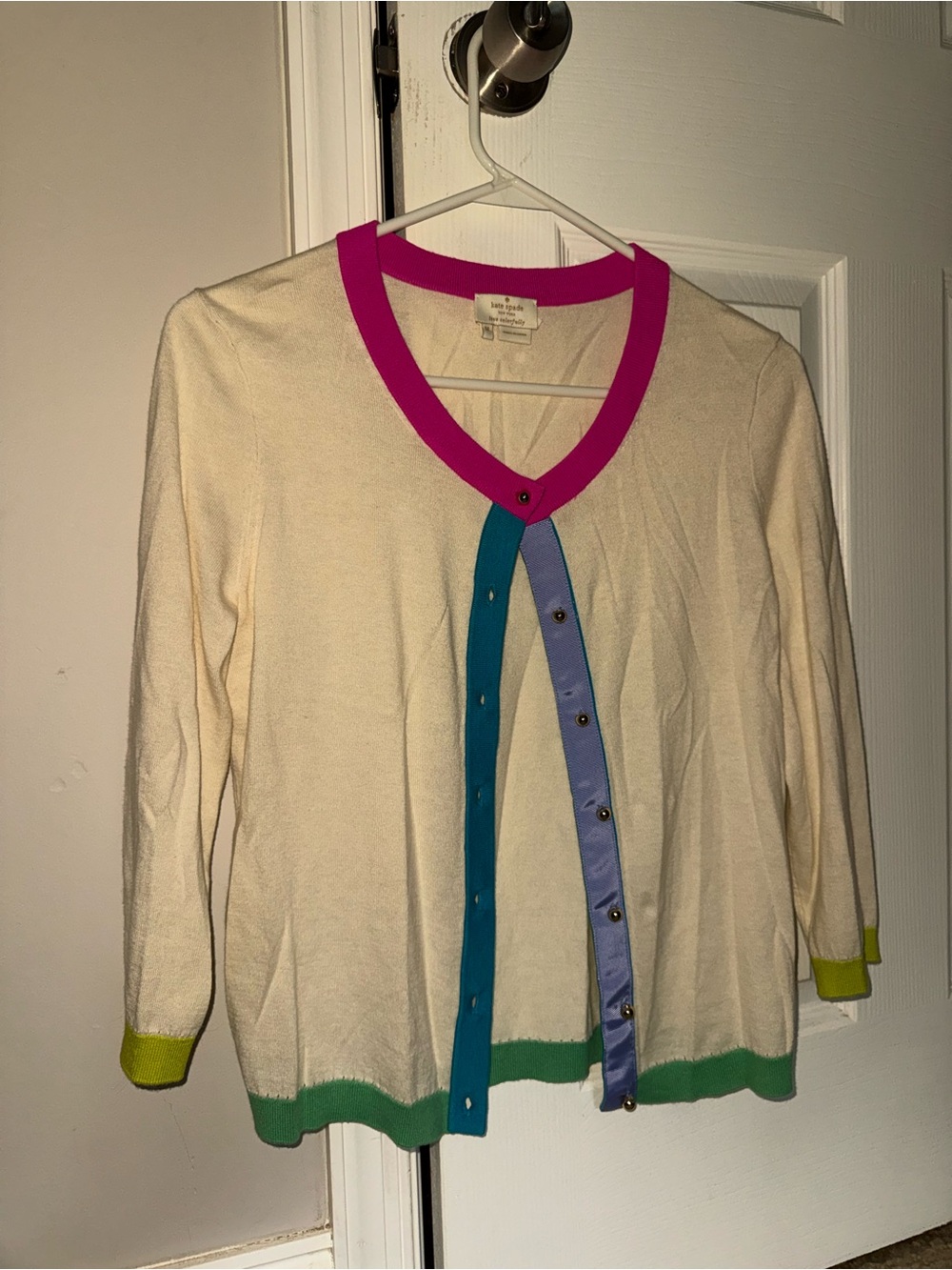 Kate Spade Cream Colorful Contrast-Trim V-Neck Button Down Cardigan